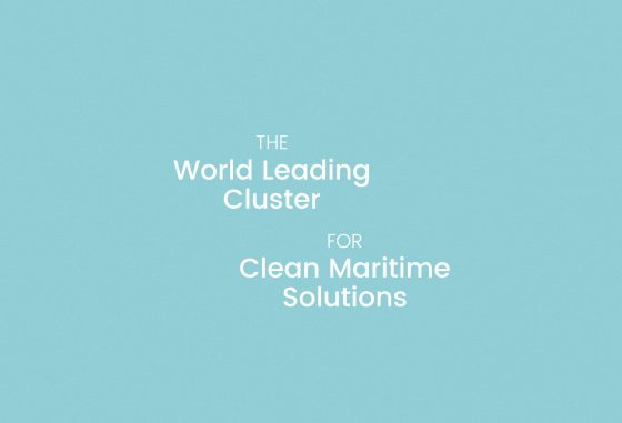 NCE Maritime Clean Tech slogan på blågrønn bakgrunn
