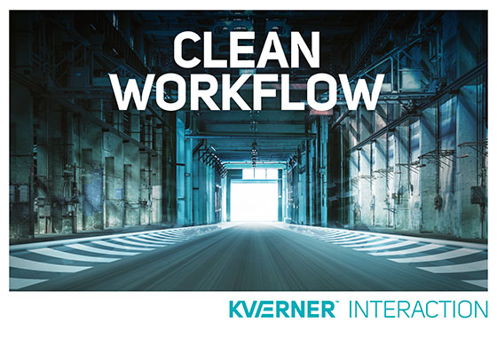 En ren og ryddig produksjonshall med teksten «Clean Workflow» i stort over.